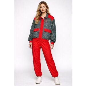 Ellesse Women's Vintage Paisley Track Suit Jacket Pants Set Red Large